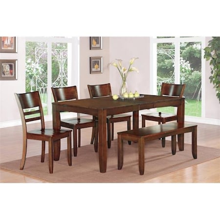 East West Furniture East West Furniture LYFD6-ESP-W 6-Piece Lynfield Rectangular Dining Table with Butterfly Leaf & 4 Wood Seat Chairs & 1 Bench in Espresso Finish LYFD6-ESP-W